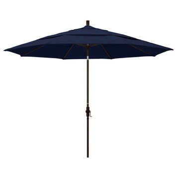 11' Aluminum Umbrella Collar Tilt Bronze, Olefin, Navy Blue