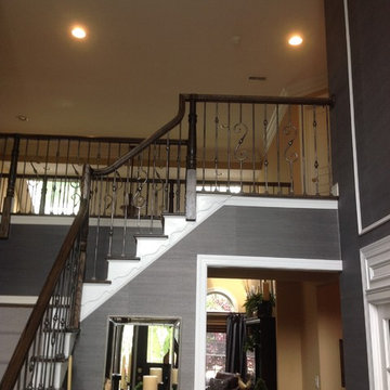 Stairway Renovation - Wood Railing and Satin Clear Iron Balusters