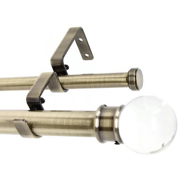 Urbanest Crystal Ball 1" 5/8" Double Drapery Rod Set - 48" To 84", Antique Brass