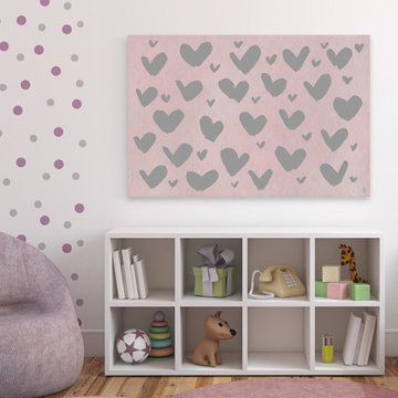 "Pink and Gray Hearts" Painting Print on Wrapped Canvas