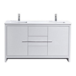 60 inch White Modern Double Sink Bathroom Vanity with White Quartz Countertop - Bathroom Vanities And Sink Consoles