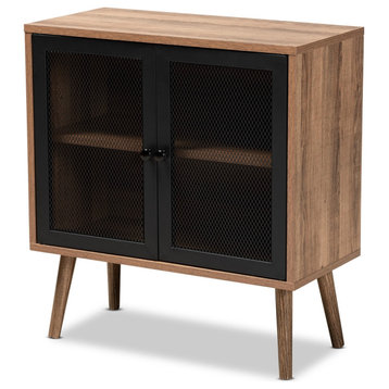 Mid-Century Modern Natural Brown Finished Wood and Metal 2-Door Storage Cabinet