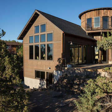 Water tower inspired home back elevation view