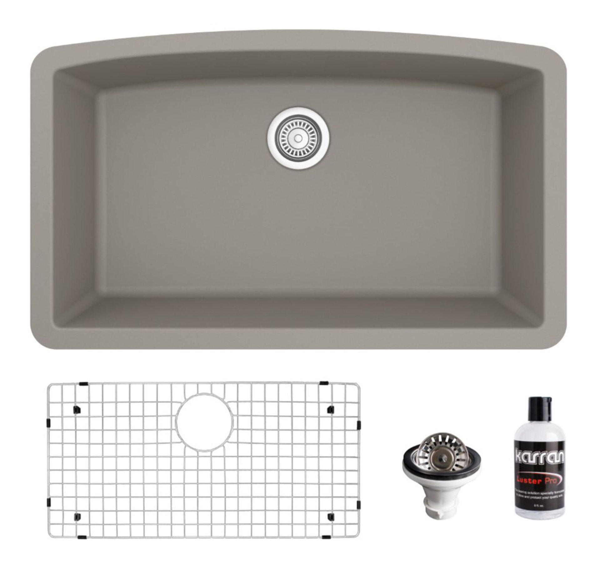 Karran Undermount Quartz 32" Single Bowl Kitchen Sink Kit, Concrete
