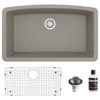 Karran Undermount Quartz 32" Single Bowl Kitchen Sink Kit, Concrete