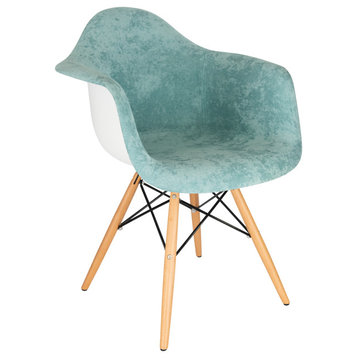 LeisureMod Willow Velvet Accent Chair Eiffel Wooden Base, Teal
