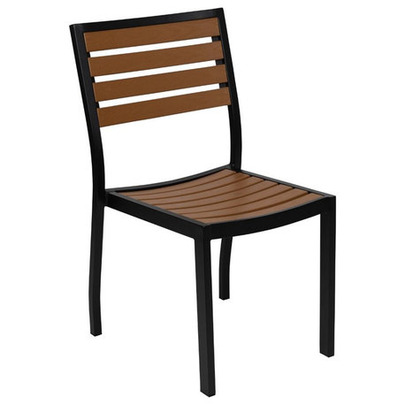 Flash Furniture Patio Dining Side Chair with Poly Slats in Faux Teak