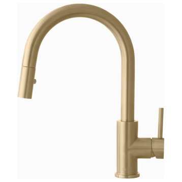 Modern Single Handle  Pull down Sprayer  Kitchen Faucet in Gold Finish