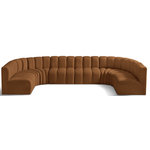 Meridian Furniture - Arc Velvet Upholstered 8-Pc. U-Shaped Modular Sectional, Saddle - Give your living room or den the perfect blend of style and versatility with this Arc velvet fabric curved modular Sectional. Part of the Arc modular furniture collection, this Sectional comes upholstered in rich saddle velvet fabric and features deep channel tufting that adds a touch of luxury while enhancing comfort and support. A seamless combination of form and function, this chair can be used with other Arc pieces to create a myriad of configurations in your well-curated room.