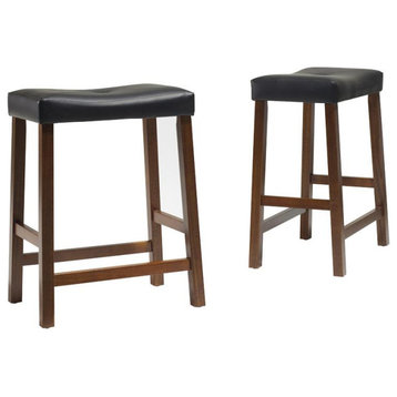 Upholstered Saddle Seat 2Pc Counter Stool Set Cherry and Black