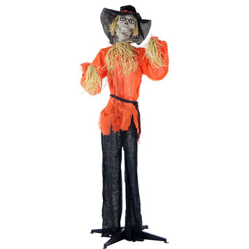 Life-Size Animated Skeleton Scarecrow Prop With Rotating Head