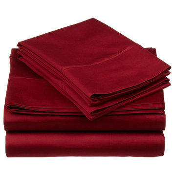 530 Thread Count Solid Flat Fitted Bed Sheet Set, Burgundy, Twin Xl