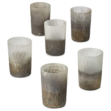 Glass Votive Candle Holders, Ombre Frost Gold Glitter Votive Candle Holders, Set of 6