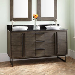 60" CAEL TEAK DOUBLE VANITY FOR SEMI-RECESSED SINKS - RUSTIC BROWN - Bathroom Vanities And Sink Consoles