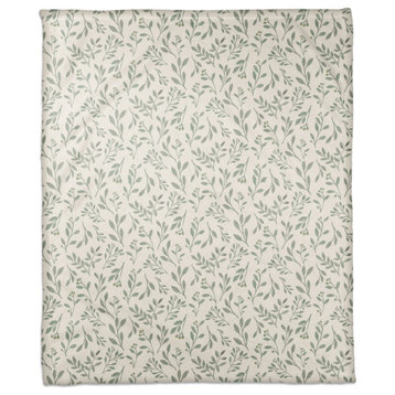 Green and White Delicate Floral 50 x 60 Coral Fleece Blanket