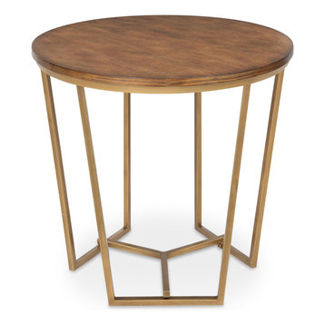 Solvay Wood and Metal Side Table, Walnut Brown 23.75x23.75x23.25