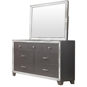 Best Master Furniture Beronica Transitional Wood Dresser and Mirror in Silver