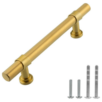 Satin Brass Gold T Bar Handle Pull 3-3/4" (96mm) Hole Centers, 6" Length