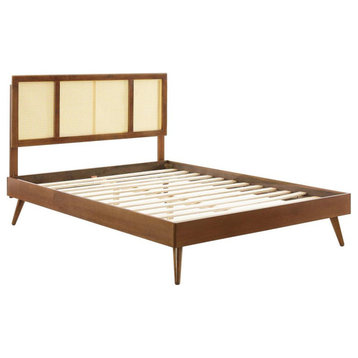 Kelsea Cane and Wood Queen Platform Bed With Splayed Legs - Walnut MOD-6373-WAL