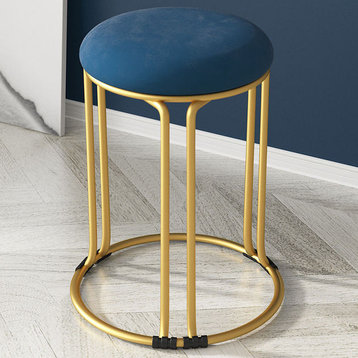 Nordic Suede and Leather Stacked Dining Round Stool, Blue, Suede
