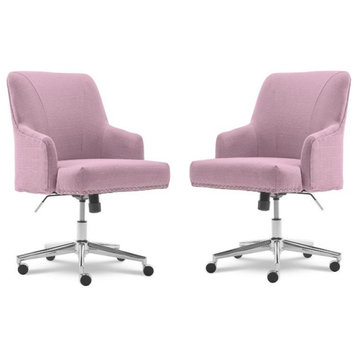 Home Square 2 Piece Leighton Fabric Home Office Chair Set in Lilac Purple