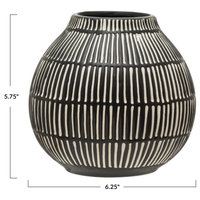 Debossed Stoneware Vase, Black/White