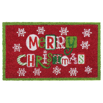 RugSmith Multi Machine Tufted Flakes Merry Christmas Doormat, 18" x 30"