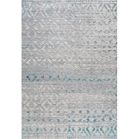 Ancient Faded Trellis Gray/Turquoise 8' x 10' Area Rug