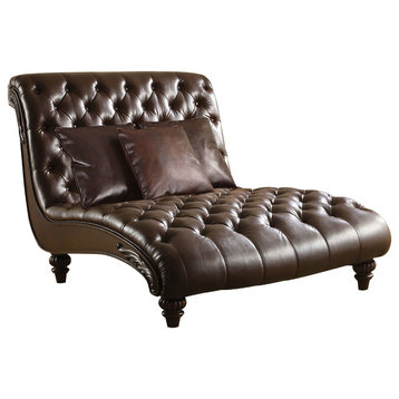 ACME Anondale Chaise with 3Pillows, 2-Tone Brown PU