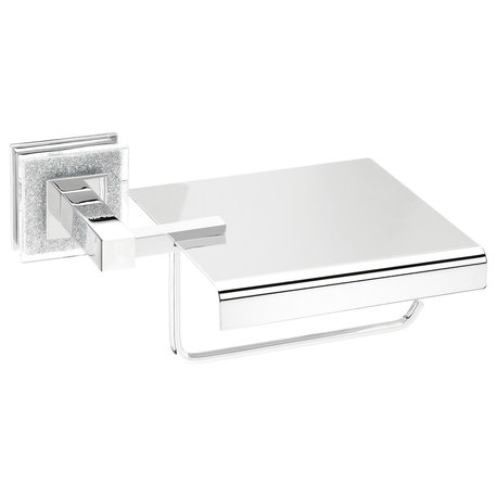 Secret Bath Alexa Toilet Paper Holder With Lid, Silver Swarovski Crystals
