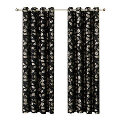 Royal Tradition - Charlotte Jacquard Grommet Window Panels, Set of 2, Black, 104"x96" - Curtains