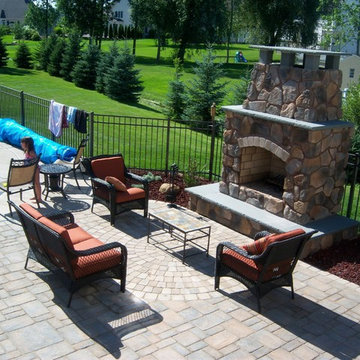 Pool patio with outdoor firplace