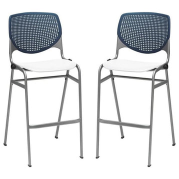 Home Square Stack Barstool in Navy Back & White Seat - Set of 2