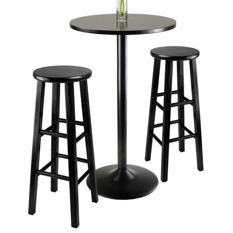 Winsome Wood 3Pc Round Black Pub Table With Two 29 Wood Stool Square Legs