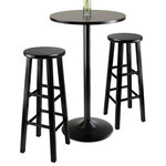 Winsome Trading, Inc - Obsidian 3-Pc Round Pub Table And Round Seat Bar Stools, Black - Obsidian 3-pc Counter Table Set comes with sleek and stylish all black Counter Height Table and two ready to assemble 29" black square-leg stools.  The round table top is black veneer on composite wood and the metal base has a black coating.  Table size 23.6" in diameter and 39.75" high.  Easy Assembly.  Each Stool is 13.58W x 13.58"D x 28.98"H