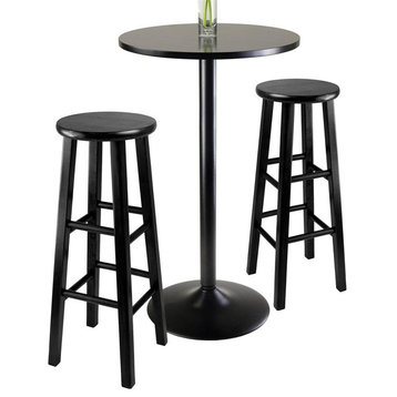 Obsidian 3-Pc Round Pub Table And Round Seat Bar Stools, Black
