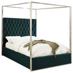Meridian Furniture - Porter Velvet Bed, Green, King - Dream big in the Porter green velvet canopy bed. This handsome Meridian Furniture bed has a tufted headboard that stands a full 60 inches tall, giving the bed a regal and sophisticated look. The headboard is tufted for added elegance, and the bed comes with a chrome canopy, adding to its overall elegance and grandeur. Green velvet fabric used on the sides and headboard gives it a luxe vibe, and the headboard is heavily padded, making it an ideal backrest for reading or watching TV.