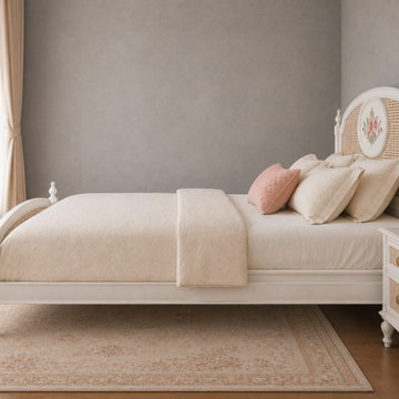 Handcrafted French Provincial Bed | Hand-Painted Cane Headboard & Traditional Wo