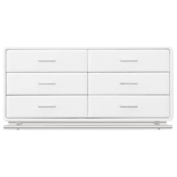 53” Modern Vetro Accent Chest White Leatherette Finish Stainless Steel Base