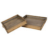 Mercana "Sonny" Medium Brown Wood & Wicker Square Trays, 2-Piece Set