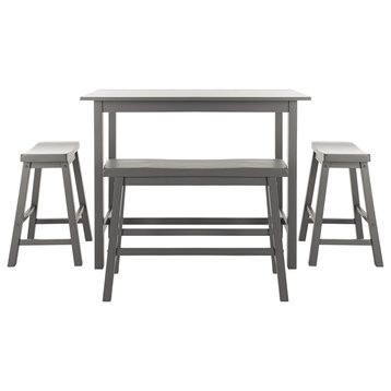 Transitional Pub Dining Set, Rectangle Table With 2 Stools & Bench, Grey