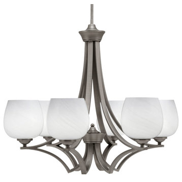 Zilo 6 Light Chandelier, Graphite Finish With 6" White Marble Glass