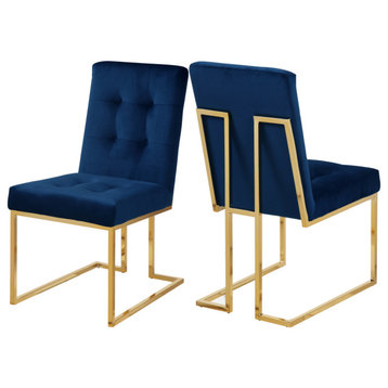 Pierre Velvet Upholstered Dining Chair (Set of 2), Navy