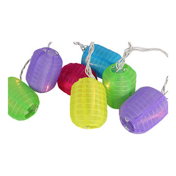 Bright And Colorful Cylinder Chinese Lantern Patio Lights, White Wire, Set of 10