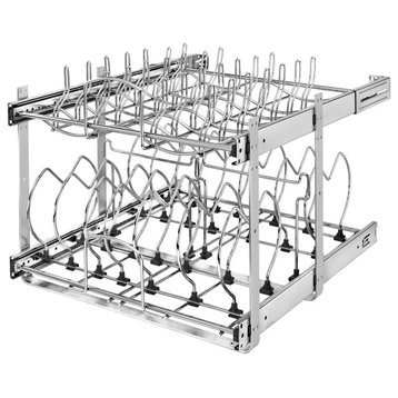 Two-Tier Steel Wire Pull Out Cookware Cabinet Organizer, 20.75"