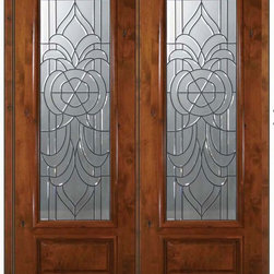 Prehung Double Door 96 Alder Hillsborough 1 Panel 3/4 Lite Glass - Front Doors