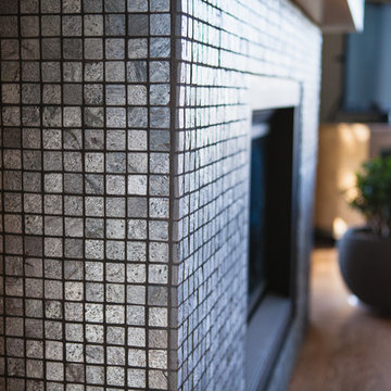 Metallic Mosaic Tile Gas Fireplace