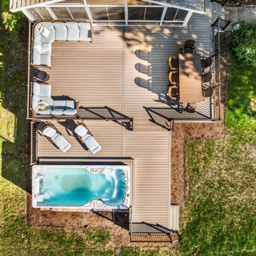 AZEK Reserve Collection Driftwood Decking & Express Universal Rail Bronze