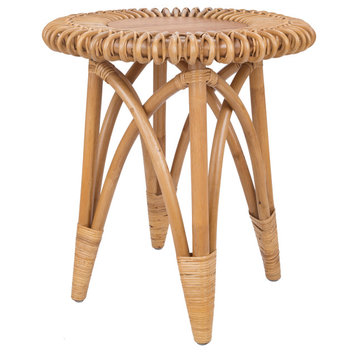 Alani Rattan Round Side/ End Table w/ Wood Top