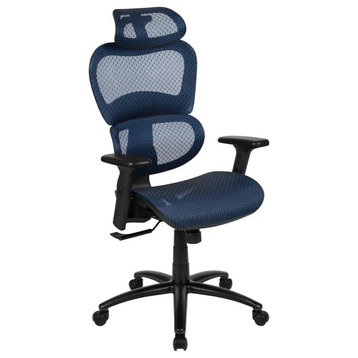 Ergonomic Mesh Office Chair w/Tilt, Adj. Headrest, Lumbar Support, & Arms-Blue